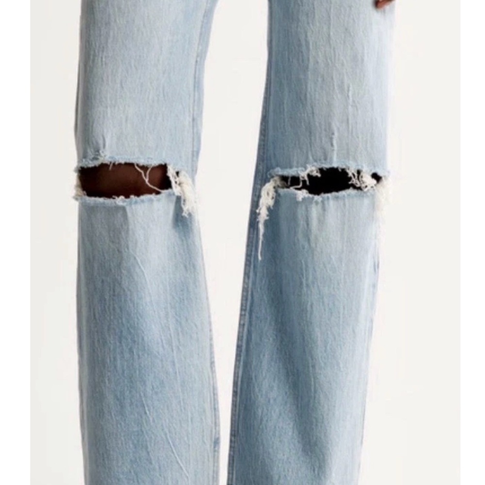 Abercrombie & Fitch Light Blue Ripped Straight Leg Jeans